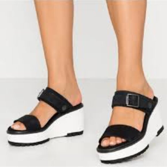 Timberland Wedge Sandals Slides Leather Sz 40 NWOB - Picture 1 of 12